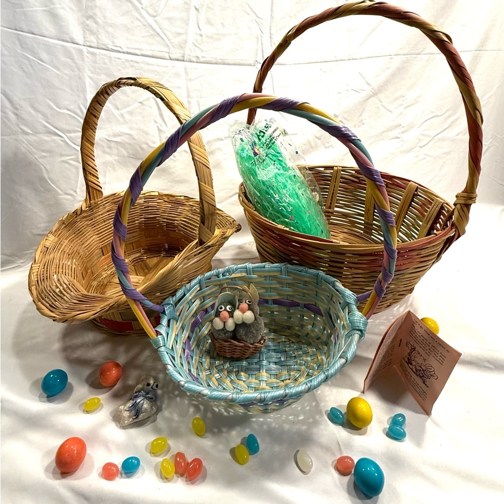 Lot of 3 Vintage Easter Baskets w/ Extras